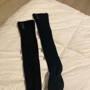 Black textured boot socks with buttons